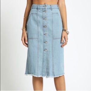 Sans Souci 70s Inspired Denim A Line Skirt Midi